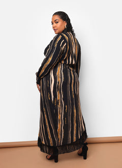 Alaia Stripe Print Fringe Maxi Wrap Skirt