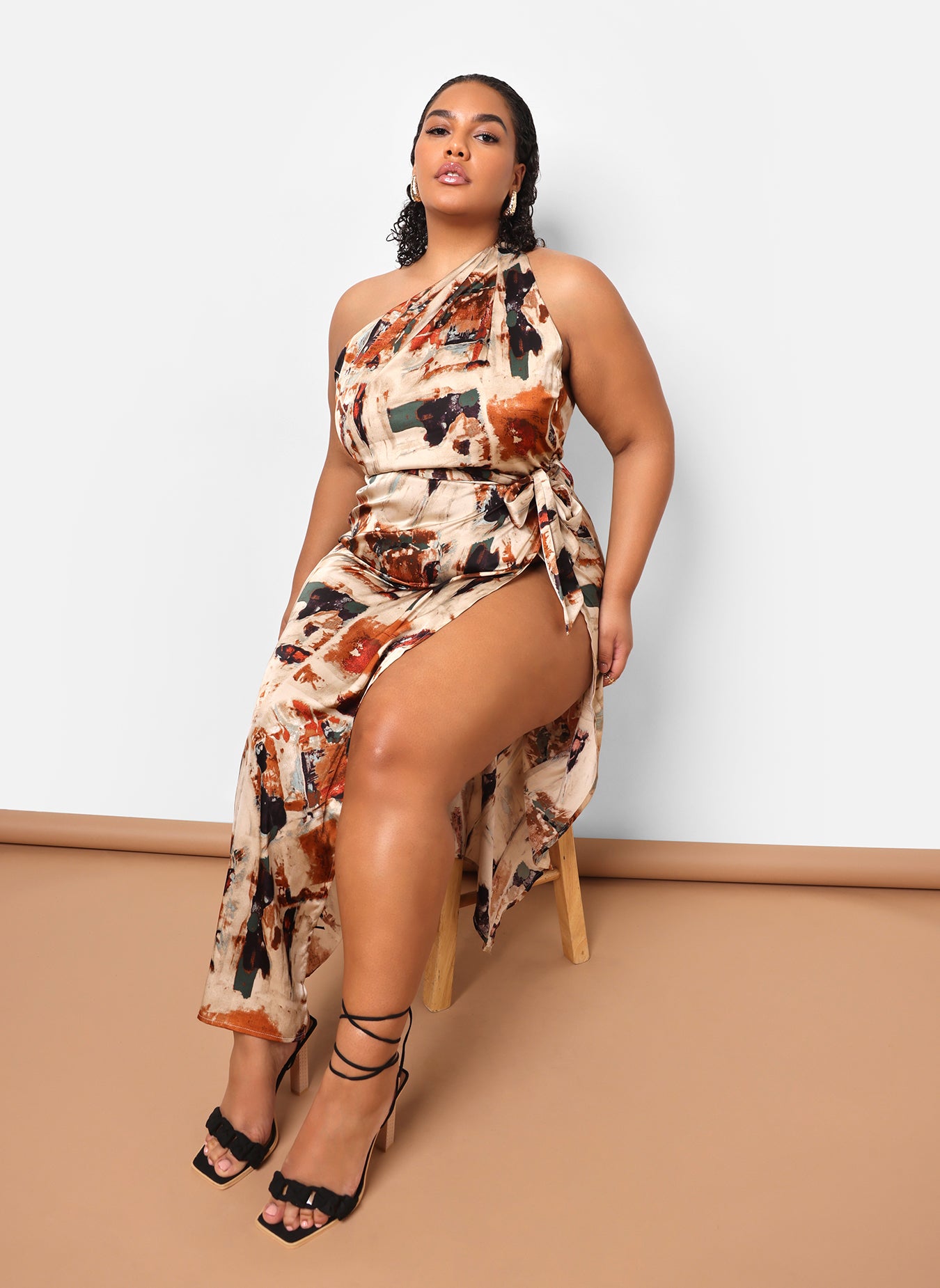 Halter Lined Plus Size Summer Dress in Bamboo White