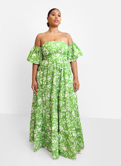 Allegra Floral Puff Sleeve Belted Maxi Skater Dress