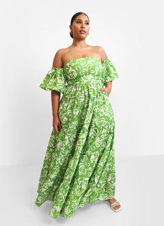 Allegra Floral Puff Sleeve Belted Maxi Skater Dress