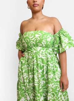 Allegra Floral Puff Sleeve Belted Maxi Skater Dress