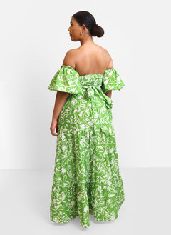 Allegra Floral Puff Sleeve Belted Maxi Skater Dress