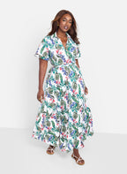 Allow Me Floral Print Button Top Skater Maxi Dress - Green