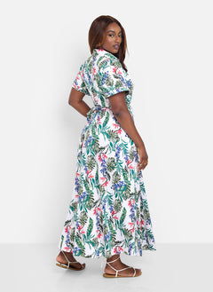 Allow Me Floral Print Button Top Skater Maxi Dress - Green