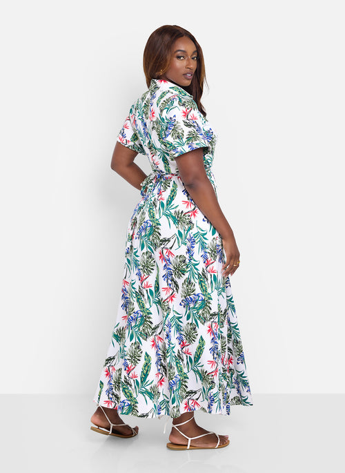 Allow Me Floral Print Button Top Skater Maxi Dress - Green