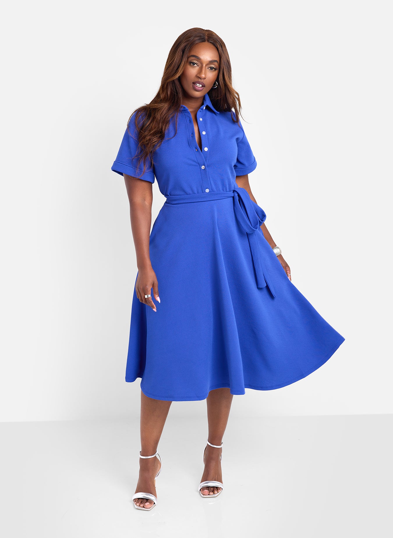 Allow Me Collared Skater Midi Dress - Blue