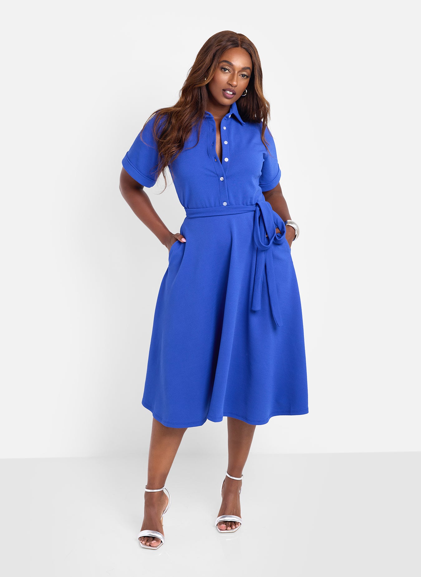 Allow Me Collared Skater Midi Dress - Blue