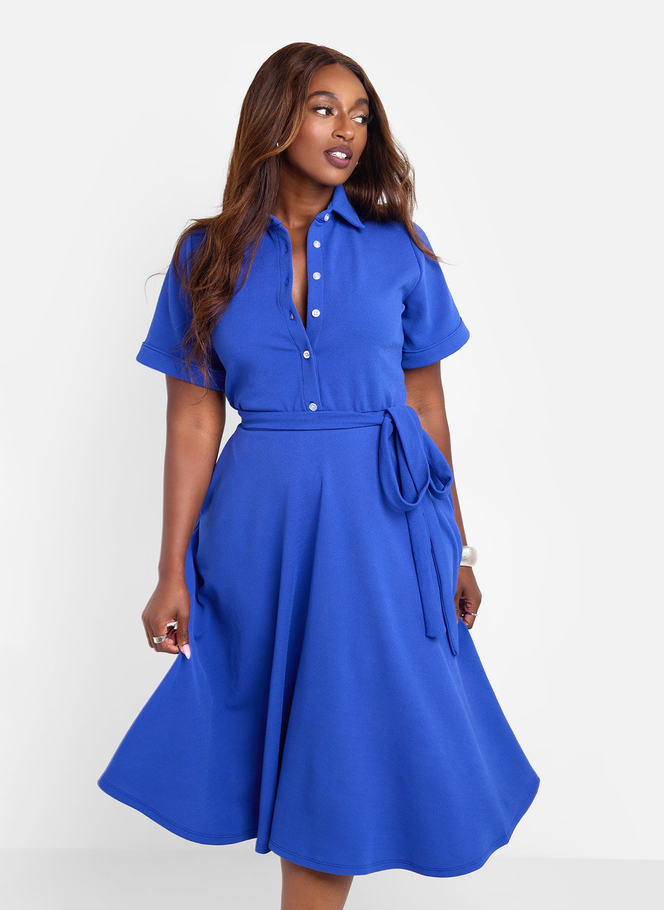 Allow Me Collared Skater Midi Dress - Blue