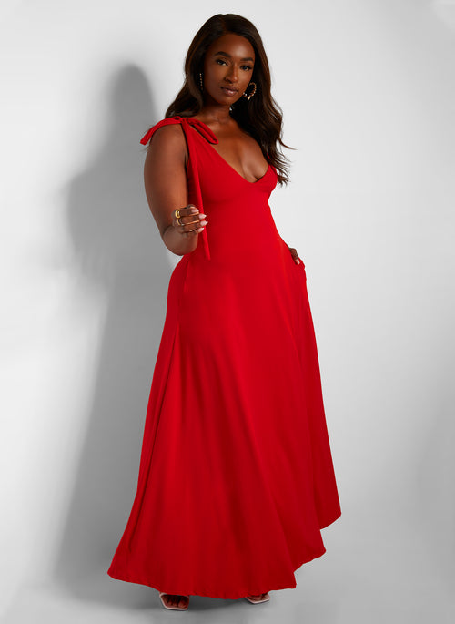 All You Need Maxi Skater Dress W. Pockets - Red