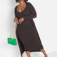 A Lot To Love V-Neck Midi Dress & Cardigan Set - Brown