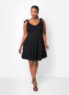 Always Yours Tie Strap Mini Skater Dress - Black