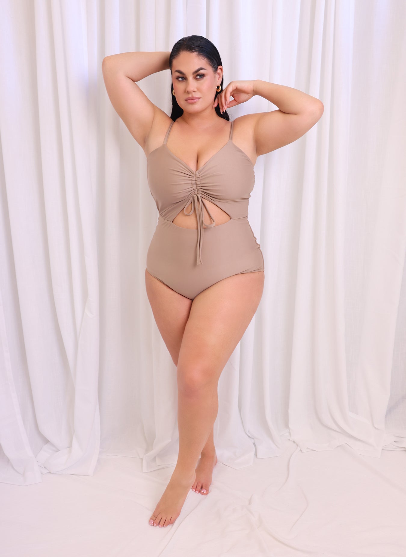 Amara Drawstring Cut Out Swimsuit - Taupe