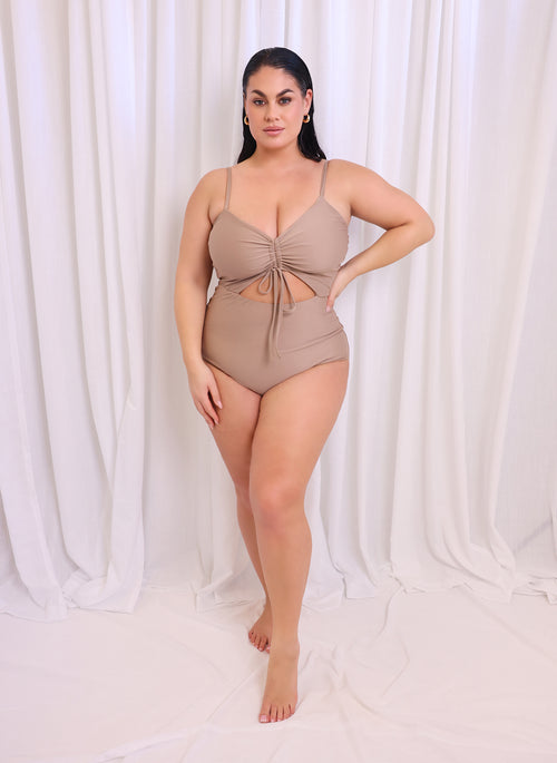 Amara Drawstring Cut Out Swimsuit - Taupe