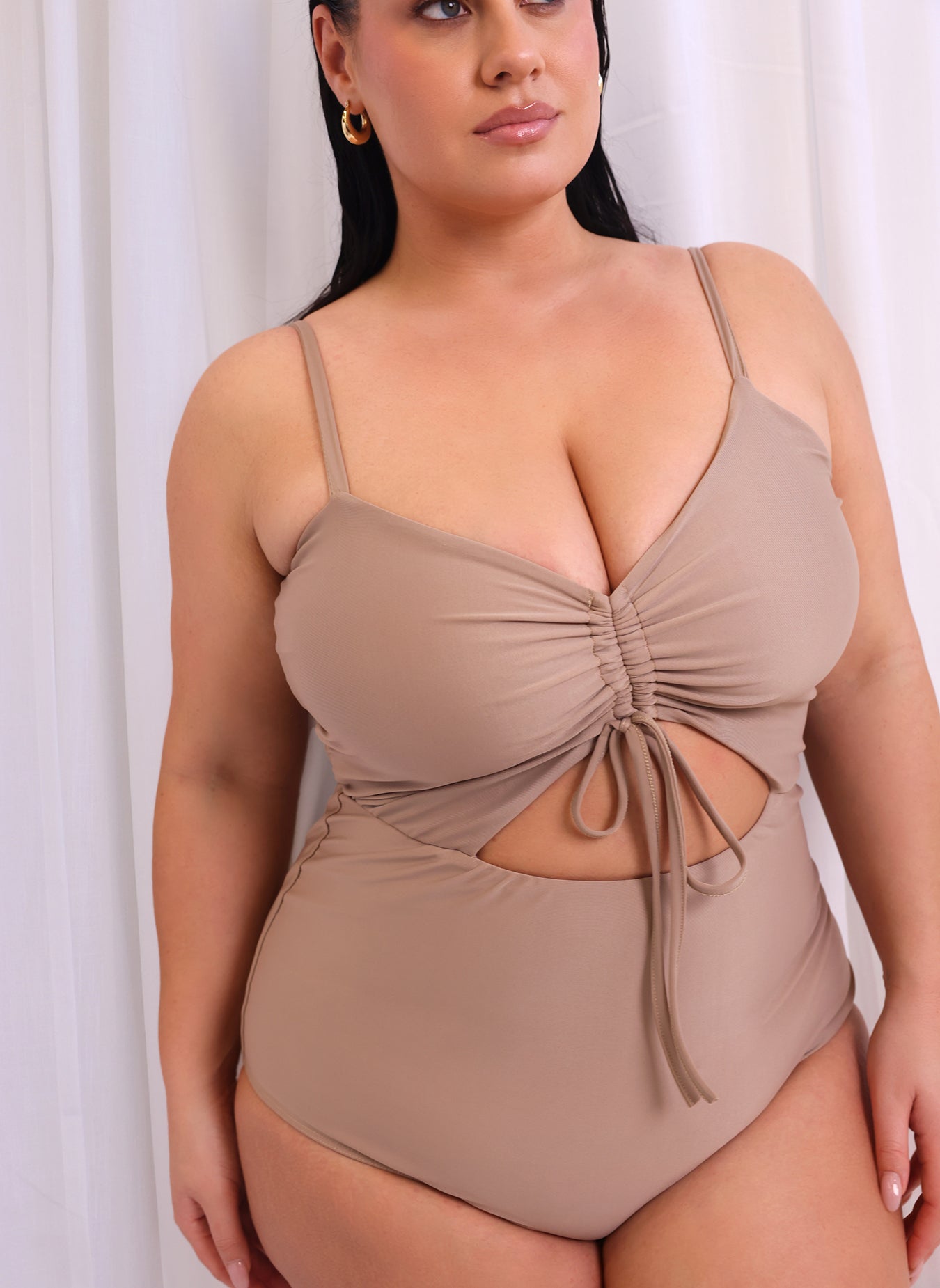 Amara Drawstring Cut Out Swimsuit - Taupe