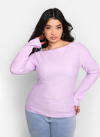 Amber Ribbed Boat Neck Flare Sleeve Top - Lilac