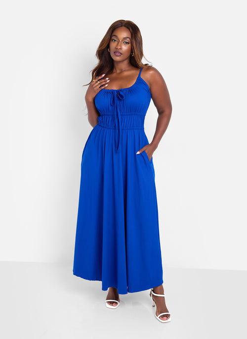 Bai Peasant Top Skater Maxi Dress - Blue