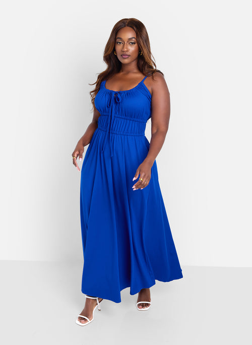 Bai Peasant Top Skater Maxi Dress - Blue