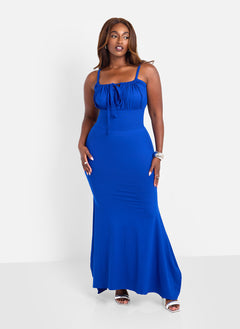 A Moment Peasant Bodycon Maxi Dress - Royal Blue