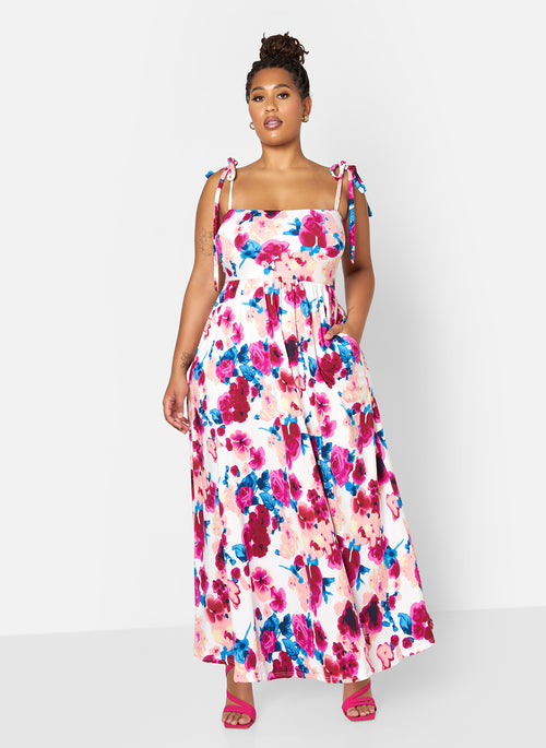 Ana Floral Skater Maxi Dress - Magenta