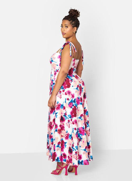 Ana Floral Skater Maxi Dress - Magenta