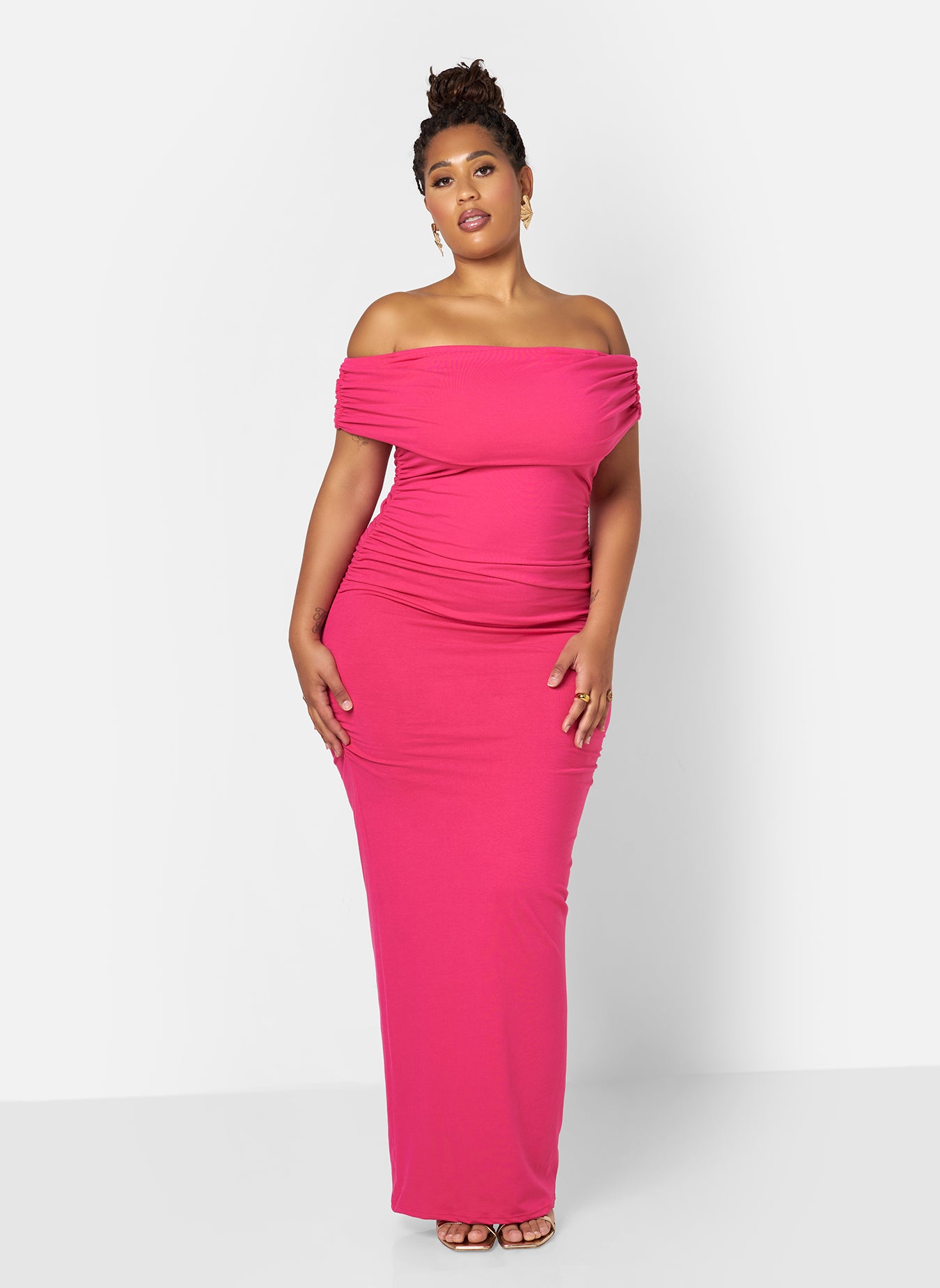 Analise Cotton Over The Shoulder Bodycon Maxi Dress