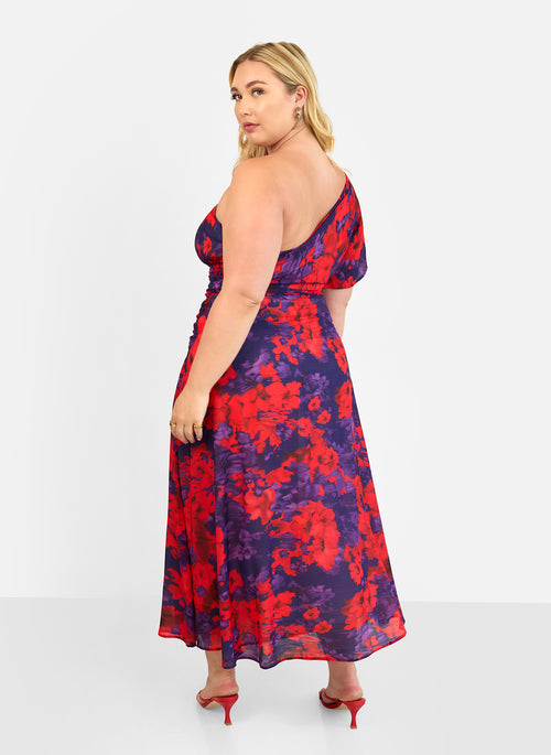 Aurora Floral One Shoulder Maxi A Line Dress