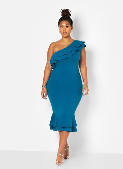 Ava Cotton Ruffle Bodycon Midi Dress