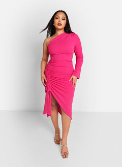 Azalea One Shoulder Asymmetrical Midi Bodycon Dress