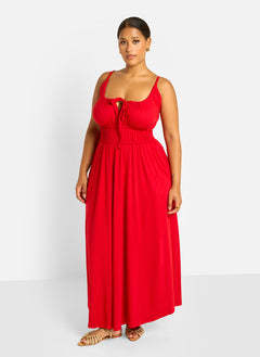 Bai Peasant Top Skater Maxi Dress - Red