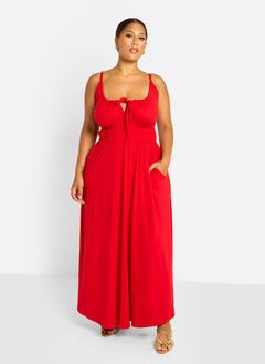 Bai Peasant Top Skater Maxi Dress - Red