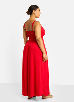 Bai Peasant Top Skater Maxi Dress - Red