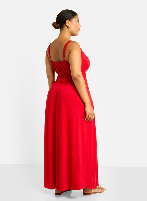 Bai Peasant Top Skater Maxi Dress - Red