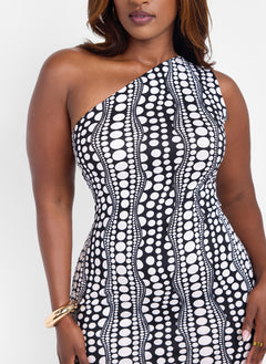 Bai Polka Dot Single Shoulder Bodycon Midi Dress