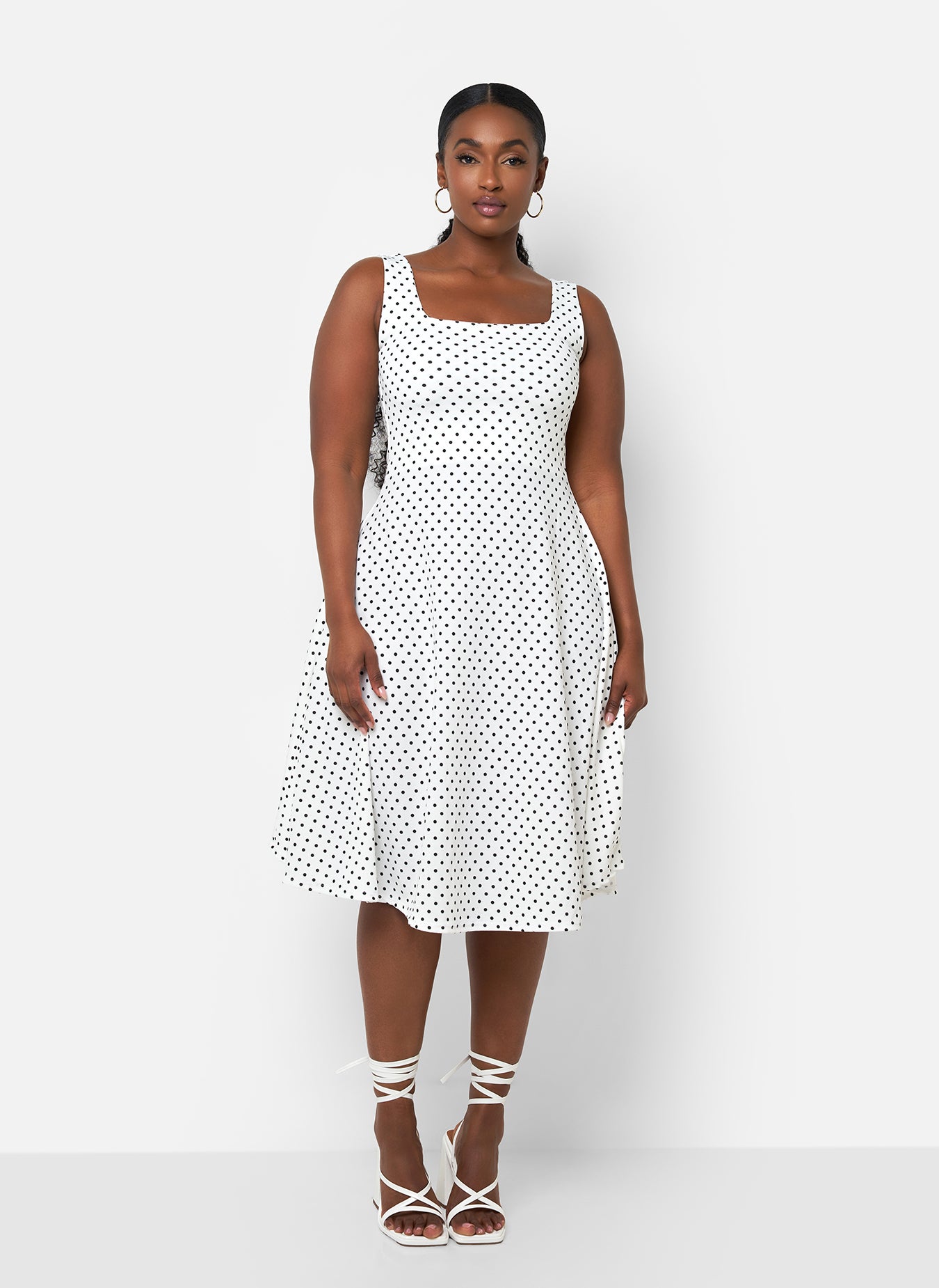Bailey Polka Dot Midi A Line Dress - White & Black