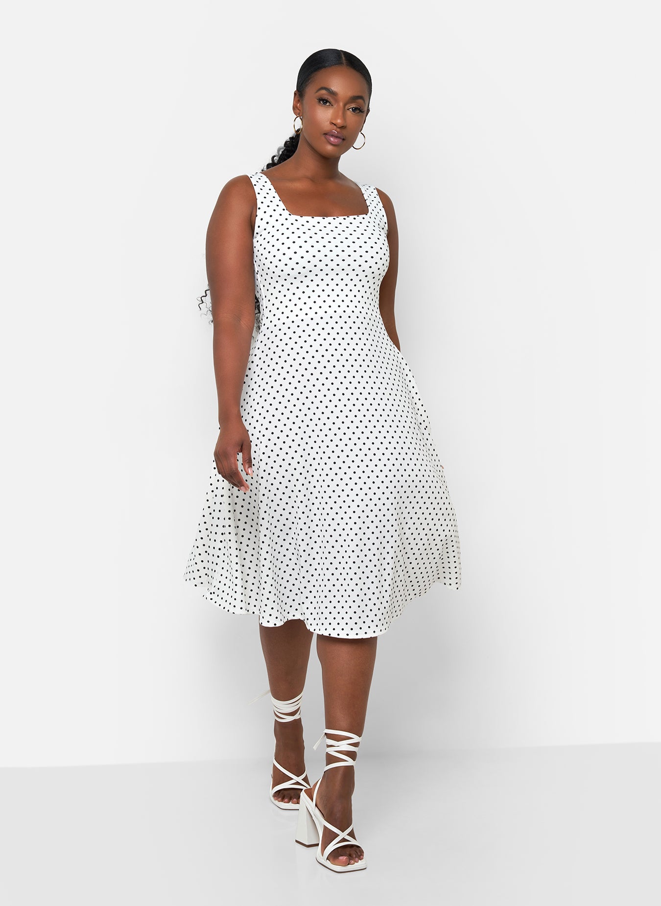 Bailey Polka Dot Midi A Line Dress - White & Black