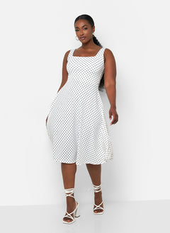 Bailey Polka Dot Midi A Line Dress - White & Black