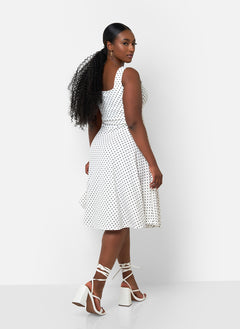 Bailey Polka Dot Midi A Line Dress - White & Black