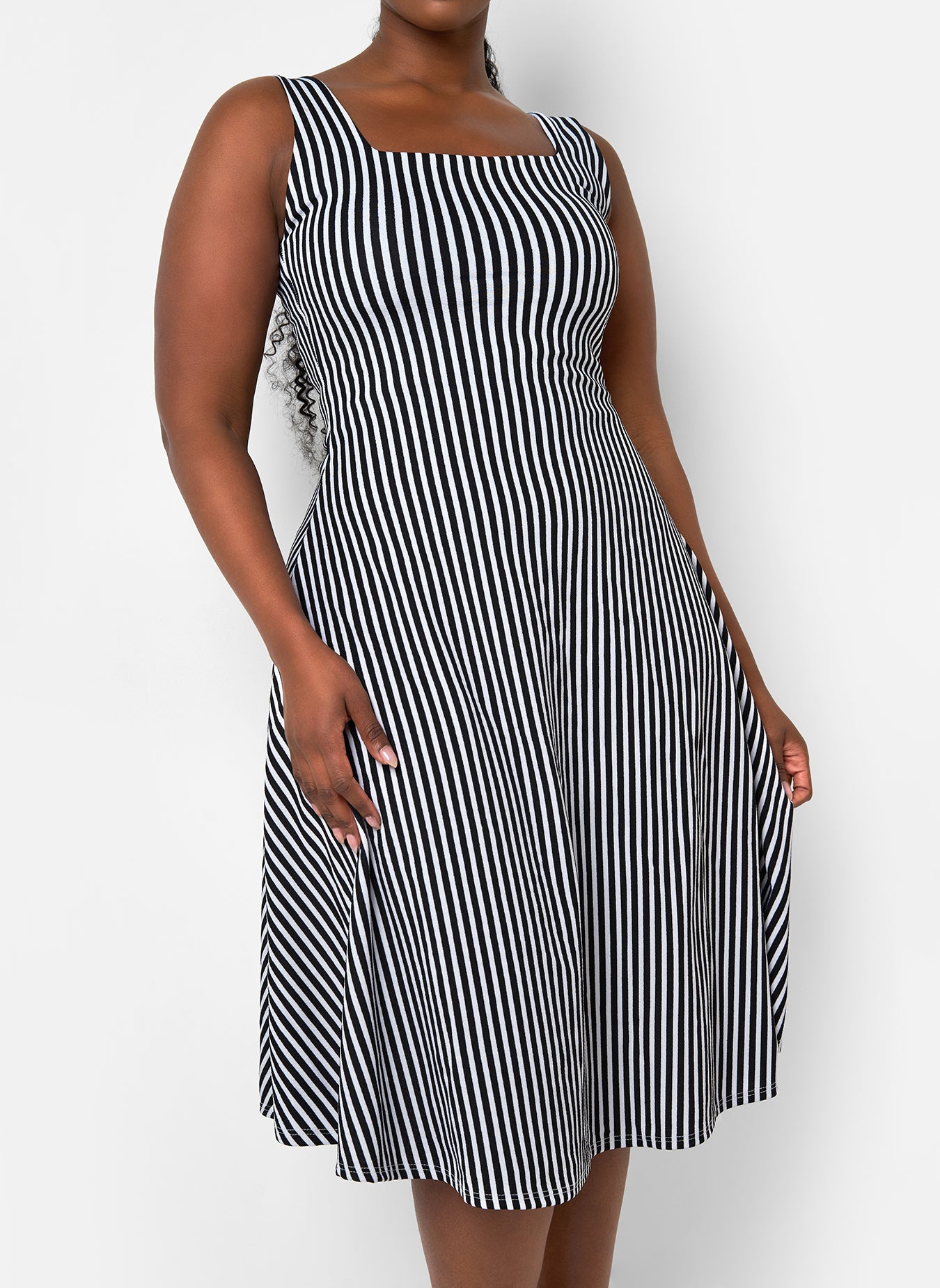 Bailey Stripe Midi A Line Dress - Black & White
