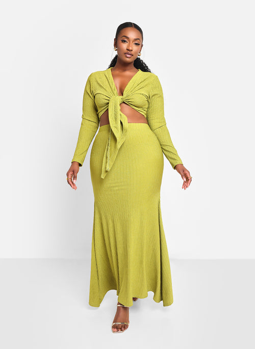 Bea Textured Mermaid Maxi Bodycon Skirt - Chartreuse