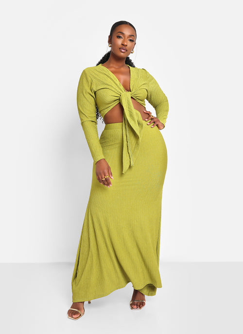 Bea Textured Mermaid Maxi Bodycon Skirt - Chartreuse