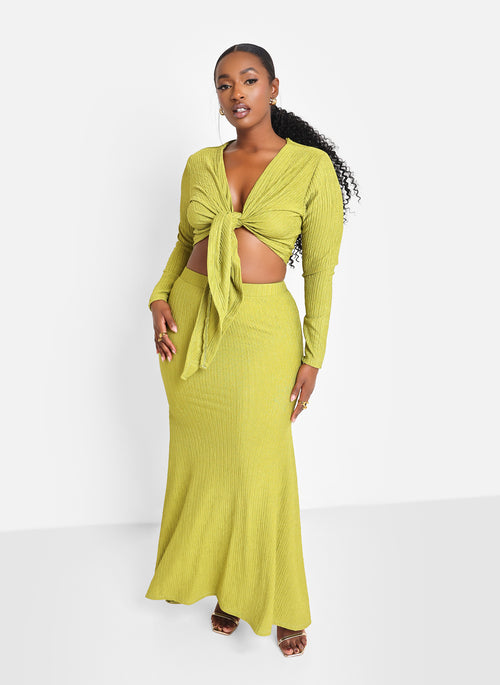 Bea Textured Mermaid Maxi Bodycon Skirt - Chartreuse