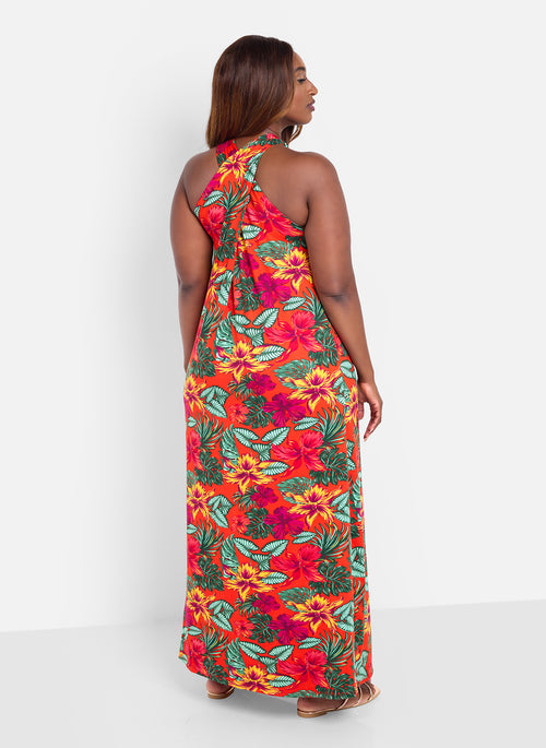 Beach Stroll Halter Slip Maxi Dress - Red