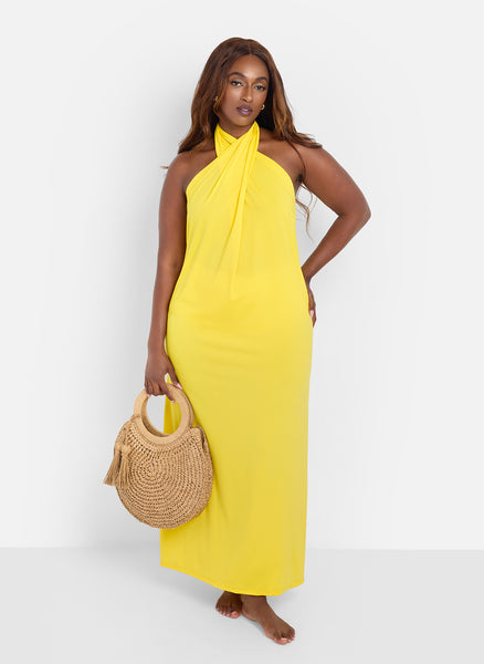 Rebdolls Women's Beach Stroll Halter Slip Maxi Dress - Yellow - 1X Rebdolls Women's Beach Stroll Halter Slip Maxi Dress - Yellow - 1X