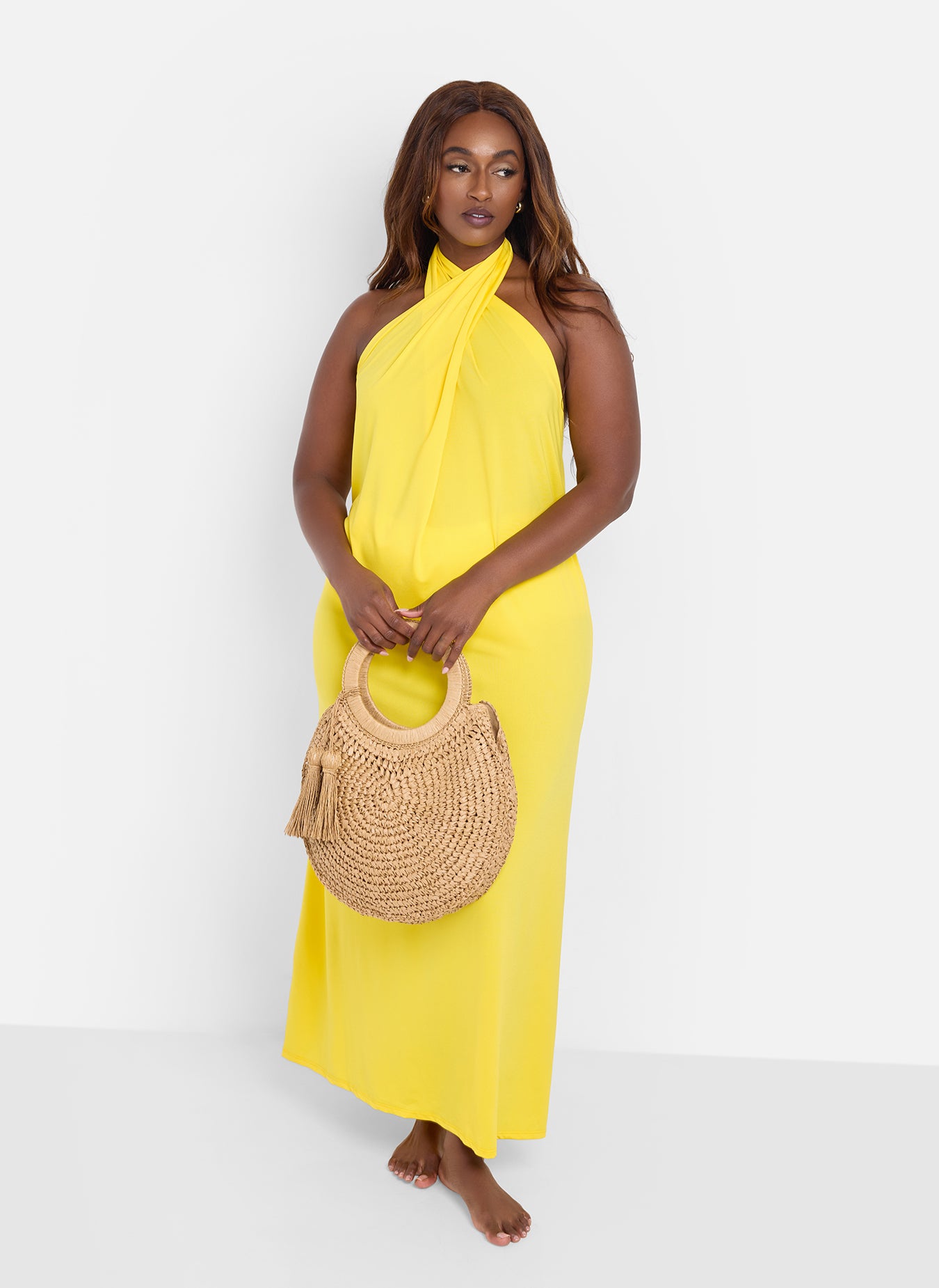 Rebdolls Women's Beach Stroll Halter Slip Maxi Dress - Yellow - 1X