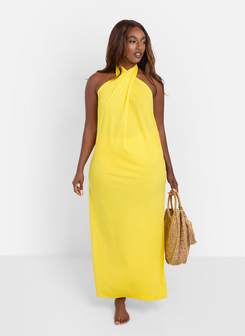 Beach Stroll Halter Slip Maxi Dress - Yellow