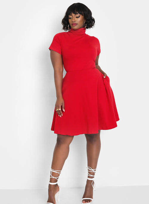 Being Modest Turtleneck Skater Mini Dress w. Pockets