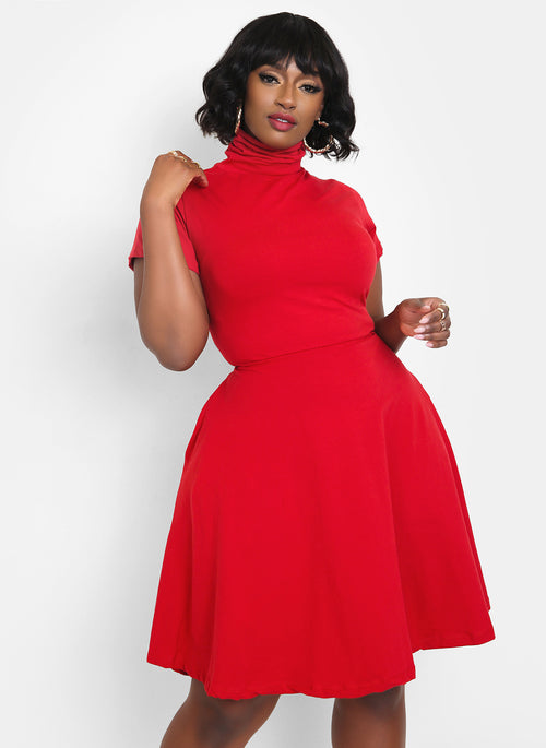 Being Modest Turtleneck Skater Mini Dress w. Pockets