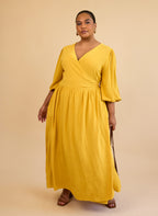 Bette Linen Ballon Sleeve Maxi A Line Dress