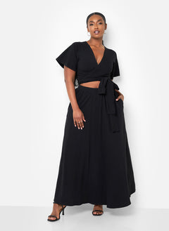 Big Risk Wrap Around Kimono Crop Top - Black