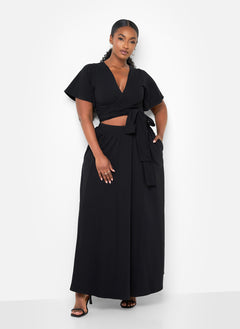 Big Risk Wrap Around Kimono Crop Top - Black